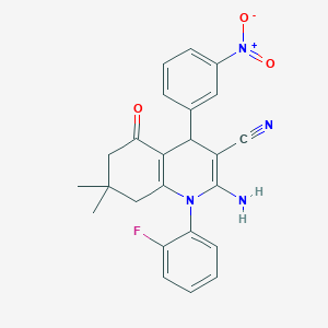 2-Amino-1-(2-fluorophenyl)-7,7-dimethyl-4-(3-nitrophenyl)-5-oxo-1,4,5,6,7,8-hexahydroquinoline-3-carbonitrile