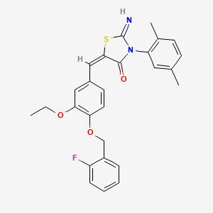 (5E)-3-(2,5-Dimethylphenyl)-5-({3-ethoxy-4-[(2-fluorophenyl)methoxy]phenyl}methylidene)-2-imino-1,3-thiazolidin-4-one