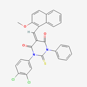 (5E)-1-(3,4-dichlorophenyl)-5-[(2-methoxynaphthalen-1-yl)methylidene]-3-phenyl-2-sulfanylidene-1,3-diazinane-4,6-dione