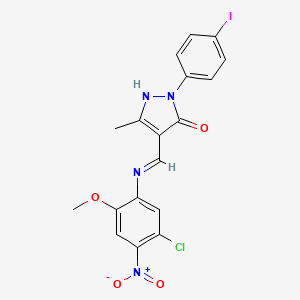 (4Z)-4-{[(5-chloro-2-methoxy-4-nitrophenyl)amino]methylidene}-2-(4-iodophenyl)-5-methyl-2,4-dihydro-3H-pyrazol-3-one