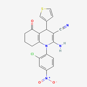 2-Amino-1-(2-chloro-4-nitrophenyl)-5-oxo-4-(thiophen-3-yl)-1,4,5,6,7,8-hexahydroquinoline-3-carbonitrile