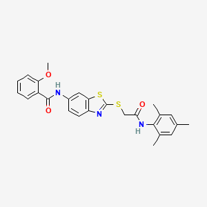 molecular formula C26H25N3O3S2 B15009068 N-(2-{[2-(mesitylamino)-2-oxoethyl]sulfanyl}-1,3-benzothiazol-6-yl)-2-methoxybenzamide 