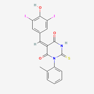 (5E)-5-[(4-hydroxy-3,5-diiodophenyl)methylidene]-1-(2-methylphenyl)-2-sulfanylidene-1,3-diazinane-4,6-dione