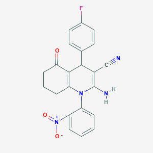 molecular formula C22H17FN4O3 B15009130 2-Amino-4-(4-fluorophenyl)-1-(2-nitrophenyl)-5-oxo-1,4,5,6,7,8-hexahydroquinoline-3-carbonitrile 