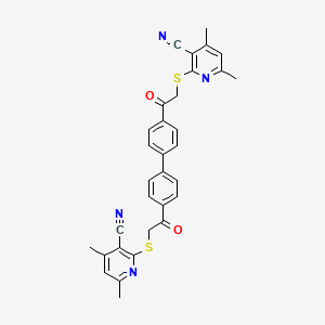 molecular formula C32H26N4O2S2 B15009175 2,2'-{Biphenyl-4,4'-diylbis[(2-oxoethane-2,1-diyl)sulfanediyl]}bis(4,6-dimethylpyridine-3-carbonitrile) 