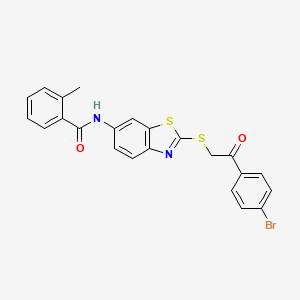 molecular formula C23H17BrN2O2S2 B15009185 N-(2-{[2-(4-bromophenyl)-2-oxoethyl]sulfanyl}-1,3-benzothiazol-6-yl)-2-methylbenzamide 