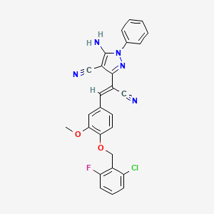 molecular formula C27H19ClFN5O2 B15009319 5-amino-3-[(Z)-2-{4-[(2-chloro-6-fluorobenzyl)oxy]-3-methoxyphenyl}-1-cyanoethenyl]-1-phenyl-1H-pyrazole-4-carbonitrile 