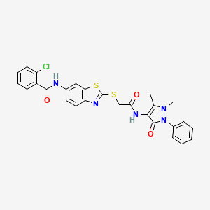 2-chloro-N-[2-({2-[(1,5-dimethyl-3-oxo-2-phenyl-2,3-dihydro-1H-pyrazol-4-yl)amino]-2-oxoethyl}sulfanyl)-1,3-benzothiazol-6-yl]benzamide