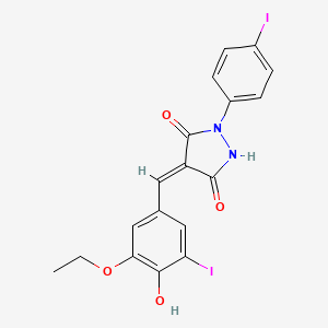 molecular formula C18H14I2N2O4 B15009371 (4E)-4-[(3-ethoxy-4-hydroxy-5-iodophenyl)methylidene]-1-(4-iodophenyl)pyrazolidine-3,5-dione 