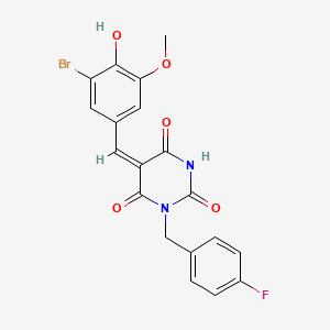 (5E)-5-[(3-bromo-4-hydroxy-5-methoxyphenyl)methylidene]-1-[(4-fluorophenyl)methyl]-1,3-diazinane-2,4,6-trione