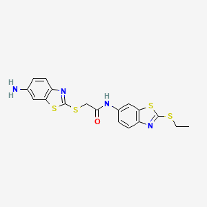 molecular formula C18H16N4OS4 B15009500 2-[(6-amino-1,3-benzothiazol-2-yl)sulfanyl]-N-[2-(ethylsulfanyl)-1,3-benzothiazol-6-yl]acetamide 