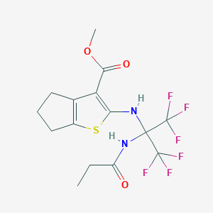 4H-Cyclopenta[b]thiophene-3-carboxylic acid, 5,6-dihydro-2-[[2,2,2-trifluoro-1-[(1-oxopropyl)amino]-1-(trifluoromethyl)ethyl]amino]-, methyl ester