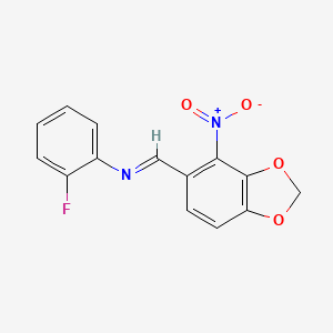 2-fluoro-N-[(E)-(4-nitro-1,3-benzodioxol-5-yl)methylidene]aniline