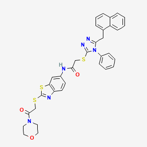 molecular formula C34H30N6O3S3 B15009543 N-(2-{[2-(morpholin-4-yl)-2-oxoethyl]sulfanyl}-1,3-benzothiazol-6-yl)-2-{[5-(naphthalen-1-ylmethyl)-4-phenyl-4H-1,2,4-triazol-3-yl]sulfanyl}acetamide 