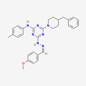 4-(4-benzylpiperidin-1-yl)-6-[(2Z)-2-(4-methoxybenzylidene)hydrazinyl]-N-(4-methylphenyl)-1,3,5-triazin-2-amine