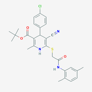 molecular formula C28H30ClN3O3S B15009571 Tert-butyl 4-(4-chlorophenyl)-5-cyano-6-({2-[(2,5-dimethylphenyl)amino]-2-oxoethyl}sulfanyl)-2-methyl-1,4-dihydropyridine-3-carboxylate 