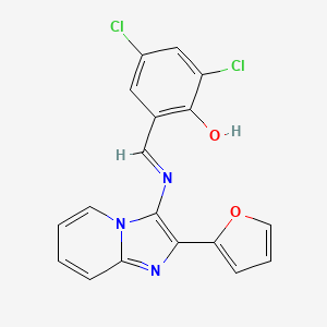 molecular formula C18H11Cl2N3O2 B15009739 2,4-dichloro-6-[(E)-{[2-(furan-2-yl)imidazo[1,2-a]pyridin-3-yl]imino}methyl]phenol 