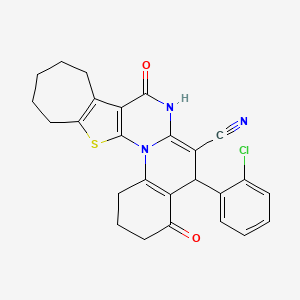 9-(2-chlorophenyl)-7,13-dioxo-22-thia-2,12-diazapentacyclo[12.8.0.02,11.03,8.015,21]docosa-1(14),3(8),10,15(21)-tetraene-10-carbonitrile