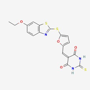 5-({5-[(6-ethoxy-1,3-benzothiazol-2-yl)sulfanyl]furan-2-yl}methylidene)-2-thioxodihydropyrimidine-4,6(1H,5H)-dione