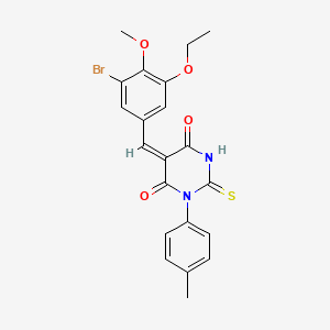 molecular formula C21H19BrN2O4S B15009882 (5E)-5-[(3-bromo-5-ethoxy-4-methoxyphenyl)methylidene]-1-(4-methylphenyl)-2-sulfanylidene-1,3-diazinane-4,6-dione 