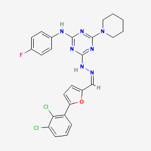 molecular formula C25H22Cl2FN7O B15009918 4-[(2Z)-2-{[5-(2,3-dichlorophenyl)furan-2-yl]methylidene}hydrazinyl]-N-(4-fluorophenyl)-6-(piperidin-1-yl)-1,3,5-triazin-2-amine 