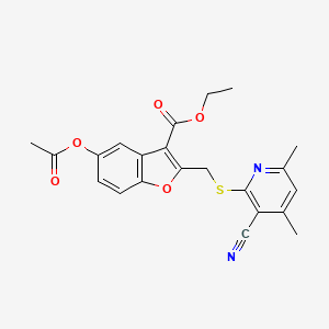 molecular formula C22H20N2O5S B15010030 Ethyl 5-(acetyloxy)-2-{[(3-cyano-4,6-dimethylpyridin-2-yl)sulfanyl]methyl}-1-benzofuran-3-carboxylate 