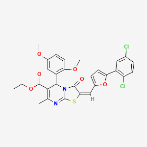 ethyl (2E)-2-{[5-(2,5-dichlorophenyl)furan-2-yl]methylidene}-5-(2,5-dimethoxyphenyl)-7-methyl-3-oxo-2,3-dihydro-5H-[1,3]thiazolo[3,2-a]pyrimidine-6-carboxylate