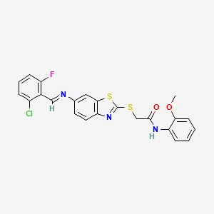 2-[(6-{[(E)-(2-chloro-6-fluorophenyl)methylidene]amino}-1,3-benzothiazol-2-yl)sulfanyl]-N-(2-methoxyphenyl)acetamide