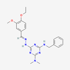 molecular formula C22H27N7O2 B15010188 N'-benzyl-6-[(2E)-2-(4-ethoxy-3-methoxybenzylidene)hydrazinyl]-N,N-dimethyl-1,3,5-triazine-2,4-diamine 