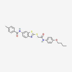 molecular formula C27H27N3O3S2 B15010232 N-[2-({2-[(4-butoxyphenyl)amino]-2-oxoethyl}sulfanyl)-1,3-benzothiazol-6-yl]-4-methylbenzamide 