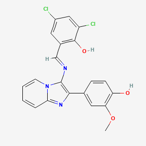 2,4-dichloro-6-[(E)-{[2-(4-hydroxy-3-methoxyphenyl)imidazo[1,2-a]pyridin-3-yl]imino}methyl]phenol