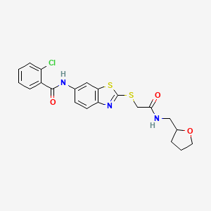 molecular formula C21H20ClN3O3S2 B15010294 2-chloro-N-[2-({2-oxo-2-[(tetrahydrofuran-2-ylmethyl)amino]ethyl}sulfanyl)-1,3-benzothiazol-6-yl]benzamide 