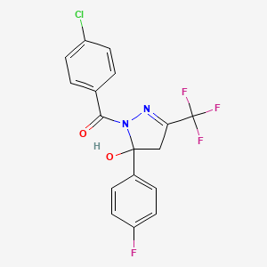 molecular formula C17H11ClF4N2O2 B15010337 (4-chlorophenyl)[5-(4-fluorophenyl)-5-hydroxy-3-(trifluoromethyl)-4,5-dihydro-1H-pyrazol-1-yl]methanone 