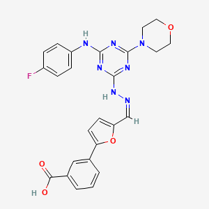 3-{5-[(Z)-(2-{4-[(4-fluorophenyl)amino]-6-(morpholin-4-yl)-1,3,5-triazin-2-yl}hydrazinylidene)methyl]furan-2-yl}benzoic acid