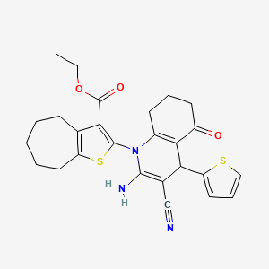 ethyl 2-[2-amino-3-cyano-5-oxo-4-(thiophen-2-yl)-5,6,7,8-tetrahydroquinolin-1(4H)-yl]-5,6,7,8-tetrahydro-4H-cyclohepta[b]thiophene-3-carboxylate