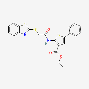 molecular formula C22H18N2O3S3 B15010696 Ethyl 2-(2-(benzo[d]thiazol-2-ylthio)acetamido)-5-phenylthiophene-3-carboxylate 