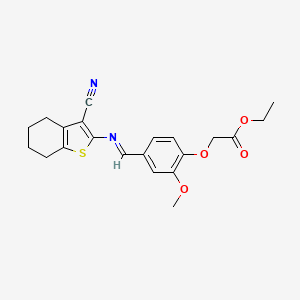 molecular formula C21H22N2O4S B15010744 ethyl (4-{(E)-[(3-cyano-4,5,6,7-tetrahydro-1-benzothiophen-2-yl)imino]methyl}-2-methoxyphenoxy)acetate 