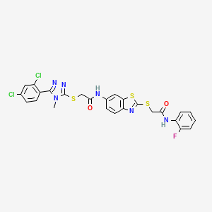 molecular formula C26H19Cl2FN6O2S3 B15010783 2-{[5-(2,4-dichlorophenyl)-4-methyl-4H-1,2,4-triazol-3-yl]sulfanyl}-N-[2-({2-[(2-fluorophenyl)amino]-2-oxoethyl}sulfanyl)-1,3-benzothiazol-6-yl]acetamide 