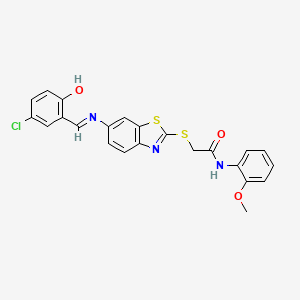 2-[(6-{[(E)-(5-chloro-2-hydroxyphenyl)methylidene]amino}-1,3-benzothiazol-2-yl)sulfanyl]-N-(2-methoxyphenyl)acetamide