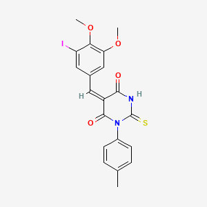 (5E)-5-[(3-iodo-4,5-dimethoxyphenyl)methylidene]-1-(4-methylphenyl)-2-sulfanylidene-1,3-diazinane-4,6-dione