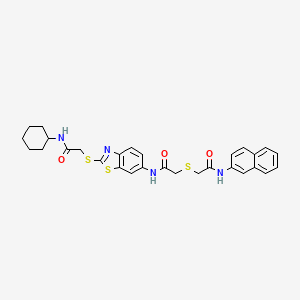 2-({2-[(2-{[2-(cyclohexylamino)-2-oxoethyl]sulfanyl}-1,3-benzothiazol-6-yl)amino]-2-oxoethyl}sulfanyl)-N-(naphthalen-2-yl)acetamide