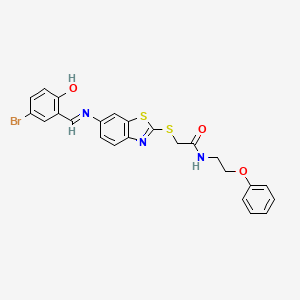 molecular formula C24H20BrN3O3S2 B15010883 2-[(6-{[(E)-(5-bromo-2-hydroxyphenyl)methylidene]amino}-1,3-benzothiazol-2-yl)sulfanyl]-N-(2-phenoxyethyl)acetamide 