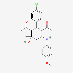 1,1'-{2-(4-Chlorophenyl)-6-hydroxy-4-[(4-methoxyphenyl)amino]-6-methylcyclohex-3-ene-1,3-diyl}diethanone