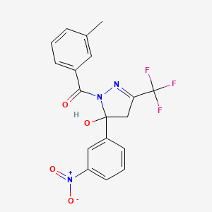 molecular formula C18H14F3N3O4 B15010928 [5-hydroxy-5-(3-nitrophenyl)-3-(trifluoromethyl)-4,5-dihydro-1H-pyrazol-1-yl](3-methylphenyl)methanone 