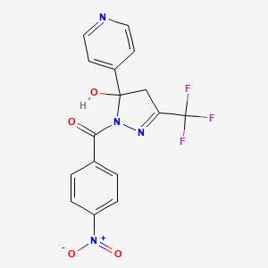 molecular formula C16H11F3N4O4 B15011006 [5-hydroxy-5-(pyridin-4-yl)-3-(trifluoromethyl)-4,5-dihydro-1H-pyrazol-1-yl](4-nitrophenyl)methanone 