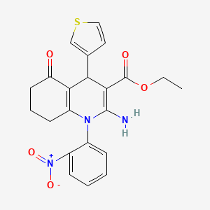 Ethyl 2-amino-1-(2-nitrophenyl)-5-oxo-4-(thiophen-3-yl)-1,4,5,6,7,8-hexahydroquinoline-3-carboxylate