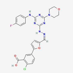 2-chloro-5-{5-[(Z)-(2-{4-[(4-fluorophenyl)amino]-6-(morpholin-4-yl)-1,3,5-triazin-2-yl}hydrazinylidene)methyl]furan-2-yl}benzoic acid