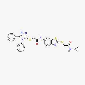 molecular formula C28H24N6O2S3 B15011161 N-(2-{[2-(cyclopropylamino)-2-oxoethyl]sulfanyl}-1,3-benzothiazol-6-yl)-2-[(4,5-diphenyl-4H-1,2,4-triazol-3-yl)sulfanyl]acetamide 