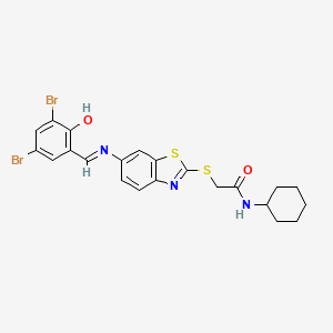 N-cyclohexyl-2-[(6-{[(E)-(3,5-dibromo-2-hydroxyphenyl)methylidene]amino}-1,3-benzothiazol-2-yl)sulfanyl]acetamide