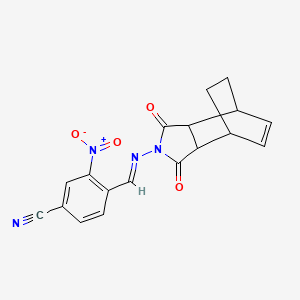 molecular formula C18H14N4O4 B15011358 4-{(E)-[(1,3-dioxo-1,3,3a,4,7,7a-hexahydro-2H-4,7-ethanoisoindol-2-yl)imino]methyl}-3-nitrobenzonitrile 